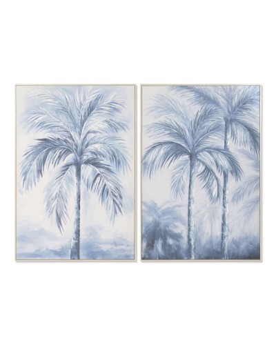 Kanvas Home ESPRIT Blå Vit Palmer Tropiskt 82,5 x 3,5 x 122,5 cm (2 antal)