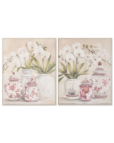 Canvas Home ESPRIT Wit Rood Orientaals Vaas 80 x 4,5 x 100 cm (2 Stuks)