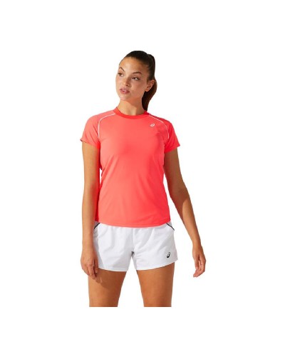 Asics Camiseta Tenis Mujer Court Piping Naranja Coral - Transpirable
