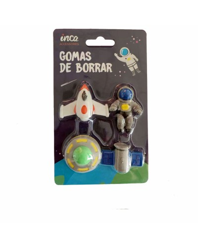 Inca Set 4 Gomme da Cancellare: Astronauta, Nave Spaziale - Divertenti!
