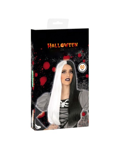 Peluca Halloween Bicolor Negro Blanco - Disfraz Fiesta Cosplay
