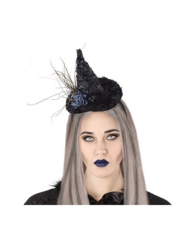 Halloween Witch Headband: Costume Accessory with Rhinestones & Black Lace
