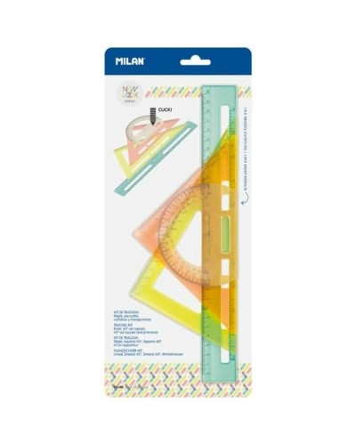 Milan Set Règles New Look Transparent - Kit 4 Pièces pour École et Bureau
