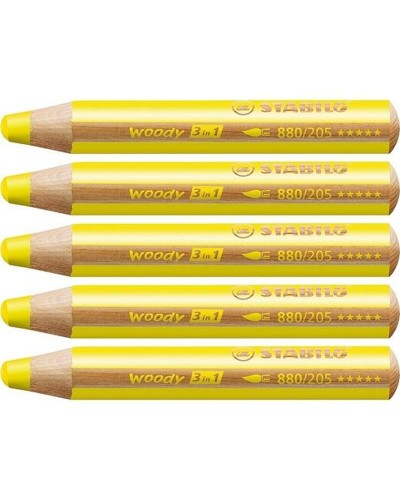 Stabilo Woody Giallo: Matite Colorate 3 in 1 - Set 5 Pezzi
