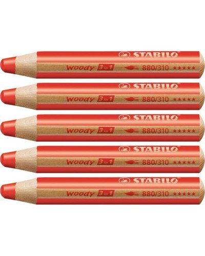 Stabilo Woody 3 en 1 : Crayons de Couleur, Pastels, Aquarelles - Set de 5
