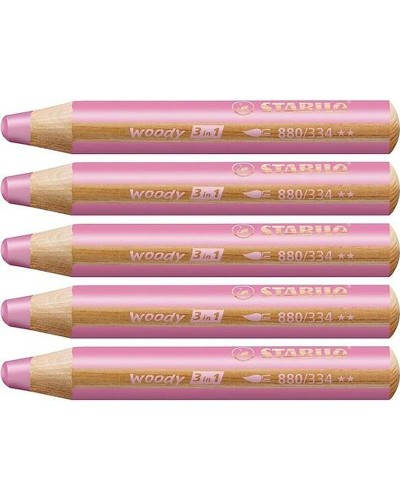 Stabilo Woody 3 en 1 Rosa - Lápices de Colores Multifunción (5 Unidades)
