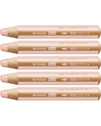 Stabilo Woody : Crayons de Couleur 3en1 Abricot (Lot de 5) - Multifonction & Brillants
