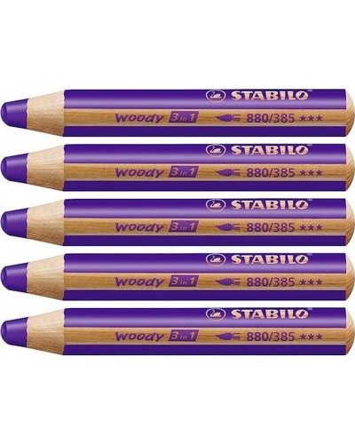 Stabilo Woody Violetta : Crayons de Couleur 3 en 1 - Set de 5 Pièces

