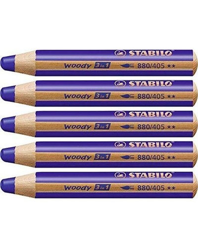 Stabilo Woody 3 en 1: Lápices de Colores Azul Marino - Set de 5 Piezas Multifunción
