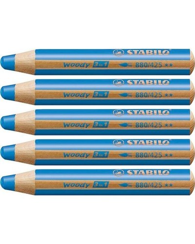 Stabilo Woody 3 in 1 Azzurro - Matite Colorate, Acquerellabili, Cera (5pz)
