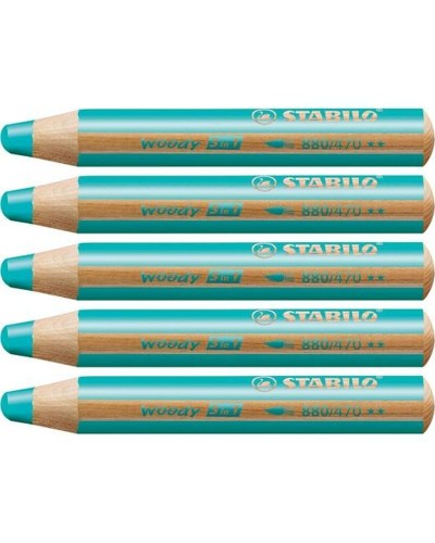 Stabilo Woody 3 in 1 Türkis: Buntstifte, Aquarellstifte & Wachsmalstifte - 5er Set
