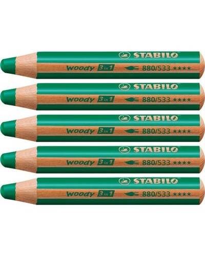 Stabilo Woody 3 in 1: Matite Colorate Verde Scuro - Set da 5 Pezzi

