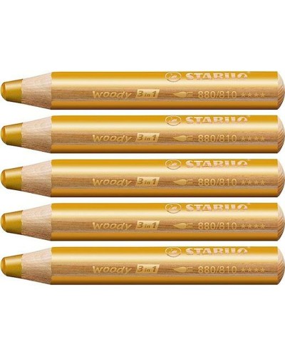 Stabilo Woody Lápices de Color 3 en 1 Dorados - Set de 5 Unidades Multiuso
