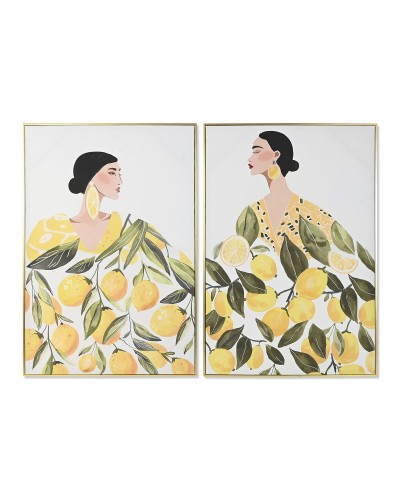 Canvas Home ESPRIT Geel Groen Mediterrane chica 82,5 x 3,5 x 122,5 cm (2 Stuks)