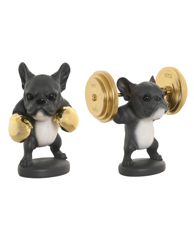 Figurine Décorative Home ESPRIT Doré Gris foncé Chien 25 x 16 x 25 cm (2 Unités)
