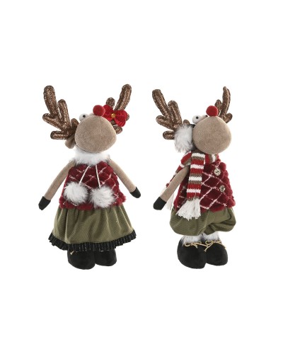 Kerstversiering Home ESPRIT Bruin Rood Groen Rendier 23 x 16 x 41 cm (2 Stuks)