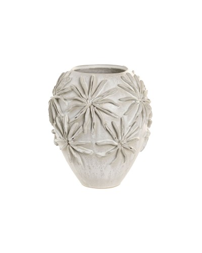 Vaso Home ESPRIT Bianco Ceramica Stile artigianale Foglia della pianta 22 x 22 x 25 cm