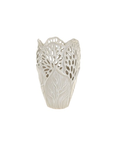 Vase Home ESPRIT Weiß aus Keramik Pflanzenblatt 23 x 23 x 36 cm