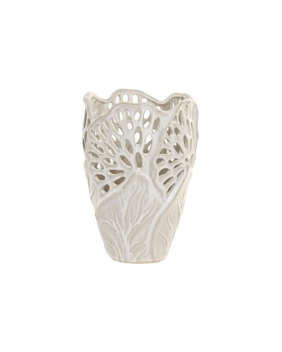 Vaas Home ESPRIT Wit Keramisch Blad van een plant 18 x 18 x 25 cm