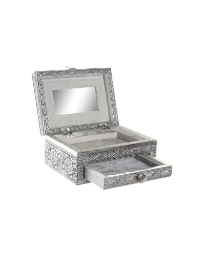 Smyckeskrin Home ESPRIT Silvrig Naturell Trä Aluminium 17,5 x 12,5 x 8,5 cm