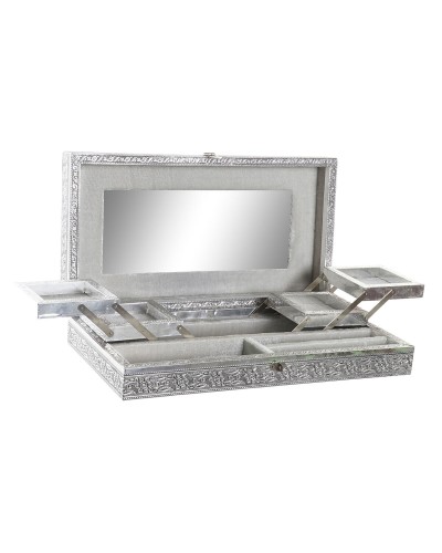 Doos-Juwelenkistje Home ESPRIT Zilverkleurig Natuurlijk Hout Aluminium 38 x 20 x 7,5 cm