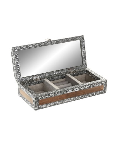 Caja-Joyero Home ESPRIT Plateado Natural Madera Aluminio 22,5 x 10 x 6,5 cm