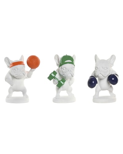 Statua Decorativa Home ESPRIT Bianco Multicolore Cane 17 x 13,5 x 24 cm (3 Unità)