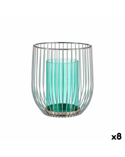 Ljusstakar Gift Decor Blå Silvrig Metall Glas 15 x 17 x 15 cm (8 antal)
