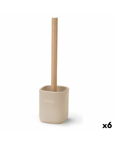 Brosse de salle de wc Berilo Blanc Beige Bois Polyrésine 9,6 x 37 x 9,5 cm (6 Unités)