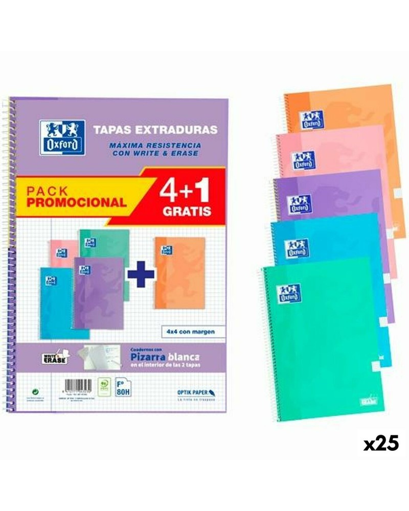 Carnet Oxford WRITE&ERASE Pastel Din A4 80 Volets 21,5 x 31,5 cm 5 Pièces (25 Unités)