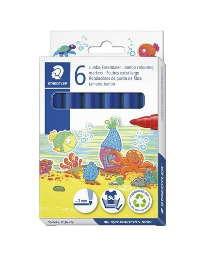 Staedtler Noris Club: Blue Markers - Set of 6, Medium Tip, Perfect for School and Office
