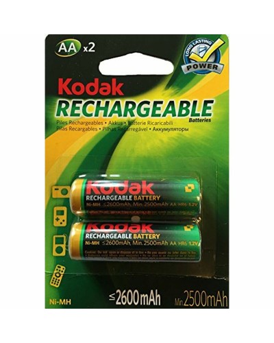 Pilas Recargables AA 2600mAh Ni-MH de Kodak (2 Unidades) Larga Duración
