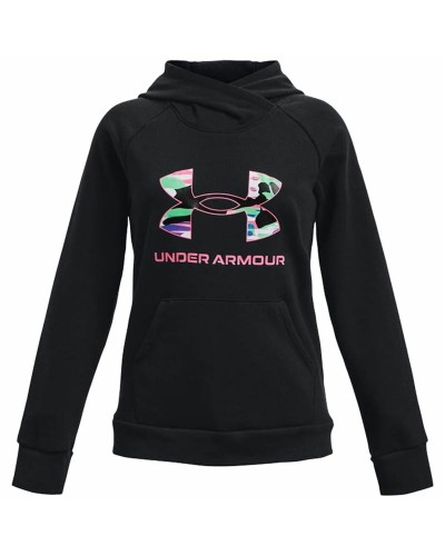 Under Armour Rival Fleece Girls Black: Big Logo, Warm & Comfortable
