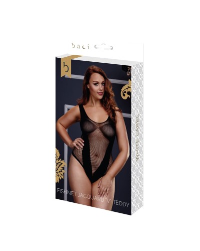 Body Rete Jacquard Baci Lingerie: Teddy Pesca Nero XL Queen - Sensuale & Seduttivo
