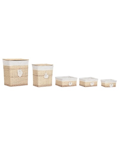 Cesto para la Ropa Sucia Home ESPRIT Natural Mimbre Boho 47 x 35 x 55 cm 5 Piezas