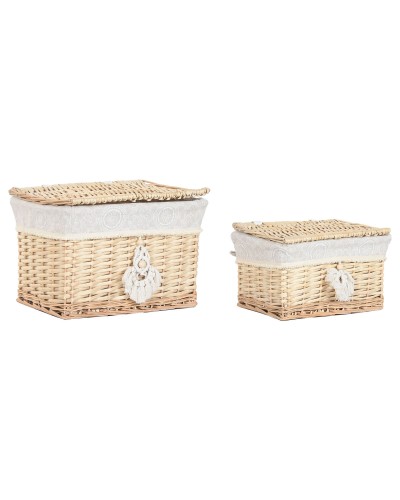 Boîte Décorative Home ESPRIT Naturel osier Boho (2 Pièces)