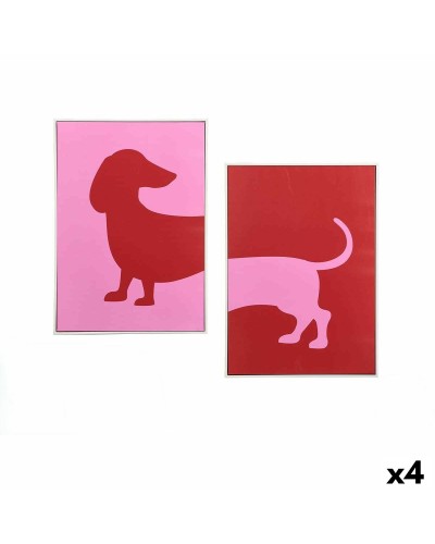 Canvas Gift Decor Red Pink Dog 50 x 3 x 70 cm (4 Units)