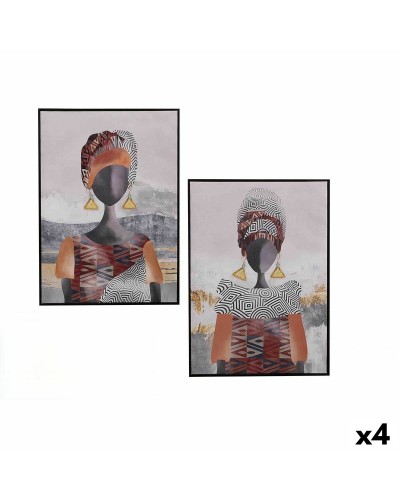 Canvas Gift Decor Rood Grijs Oranje Vrouw 50 x 3 x 70 cm (4 Stuks)