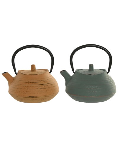 Théière Home ESPRIT Vert Orange Acier inoxydable Fer 400 ml (2 Unités)