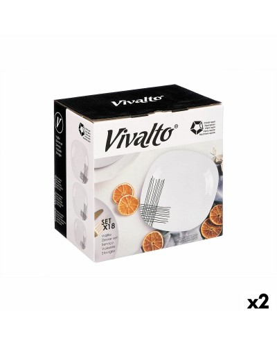 Tableware Vivalto White Black Opaline glass Stripes 18 Pieces (2 Units)