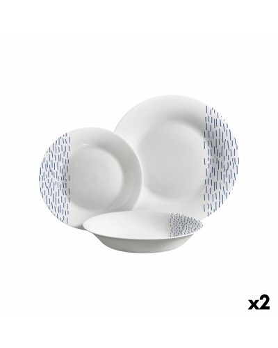Assiettes Vivalto Bleu Blanc Verre opalin Pluie 18 Pièces (2 Unités)