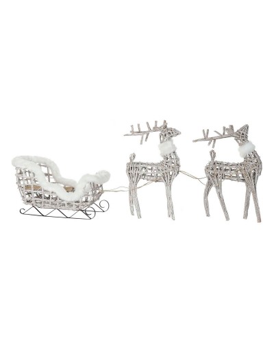 Luz LED Navideña DKD Home Decor 60 x 30 x 37 cm Blanco Mimbre (Set de 3)
