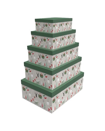 Set med stapelbara förvaringslådor DKD Home Decor Grön Grå Papp 50 x 35 x 25 cm (5 antal)