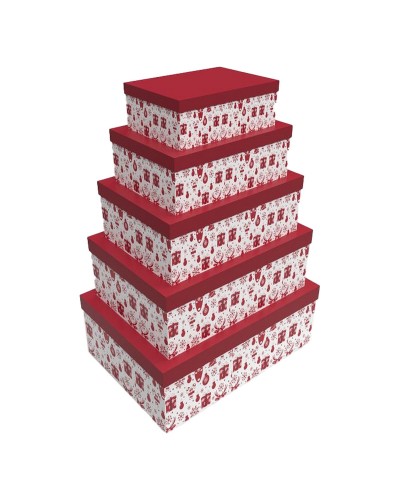 Set med stapelbara förvaringslådor DKD Home Decor Vit Röd Papp Ren 50 x 35 x 25 cm (5 antal)