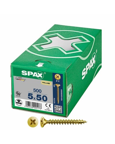 SPAX Yellox Z2 Vis à bois - Tête plate 5,0 x 50 mm - 500 pièces
