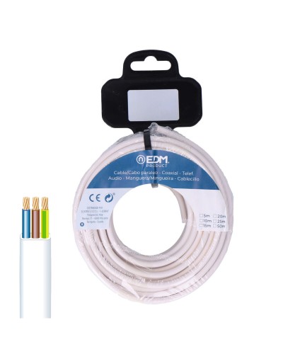 Elektrische kabelslang EDM 28092 Wit 15 m Audio 3 x 1 mm