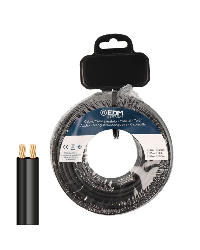 Cable Paralelo Plano EDM 28711 Negro | 5 m | 2 x 0,75 mm | Ideal para Instalaciones Eléctricas
