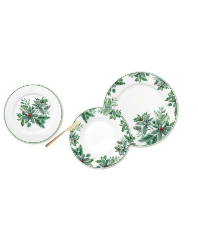 Serviesset DKD Home Decor Wit Groen Porselein Blad van een plant Kerstmis 18 Onderdelen 27 x 27 x 2 cm (2 Stuks)