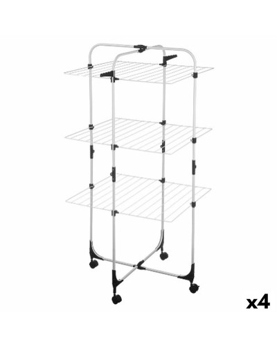Tendedero Plegable Vertical con Ruedas Blanco Negro Metal 69 x 135 x 62,5 cm (4 Unidades)