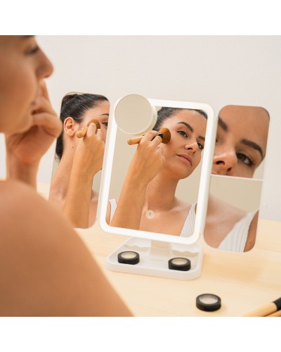 Espejo de Maquillaje Tríptico Recargable con Aumento y Luz LED Miled InnovaGoods